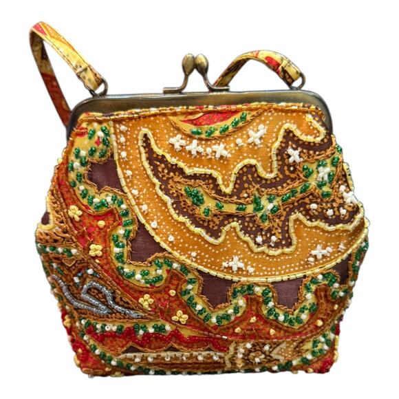 Santi Beaded Jewel Embellished Paisley Kiss Lock Mini Cocktail Party Bag Clutch - Picture 7 of 11